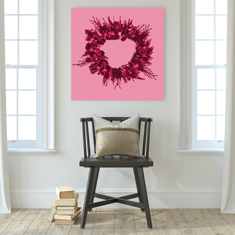Pink Christmas Wreath Abstract Modern Winter Wall Art Print 1 Piece Wrapped Canvas Wall Art, 81.28cm H x 81.28cm W