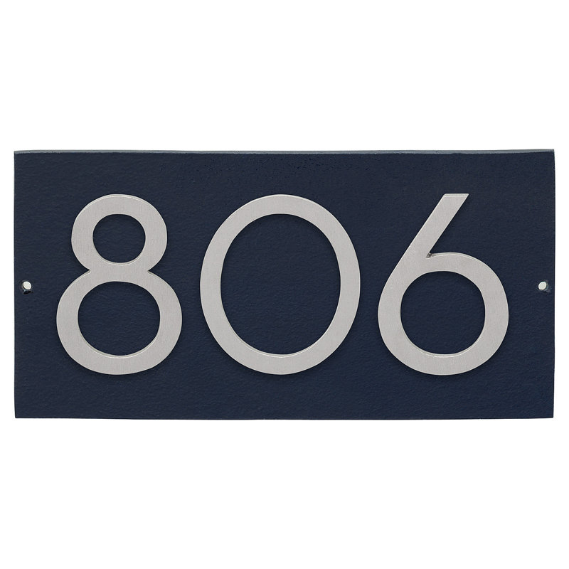 Plaque d’adresse murale flottante linéaire, Oui, Bleu marine, Aluminium brossé