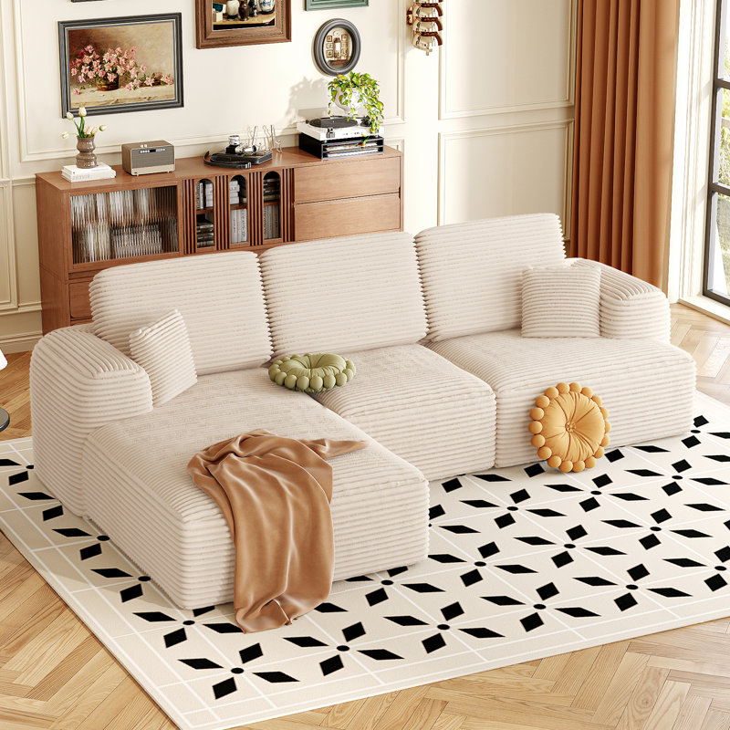Canapé modulaire rembourré 3 pièces avec coussin 3 pièces, aucun assemblage requis, Orienté à gauche (vu de face), Beige