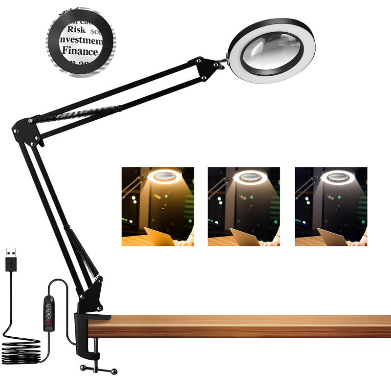 Lampe à DEL avec pince, 3 modes de couleur et 10 niveaux de luminosité, Noir, noir, noir, noir