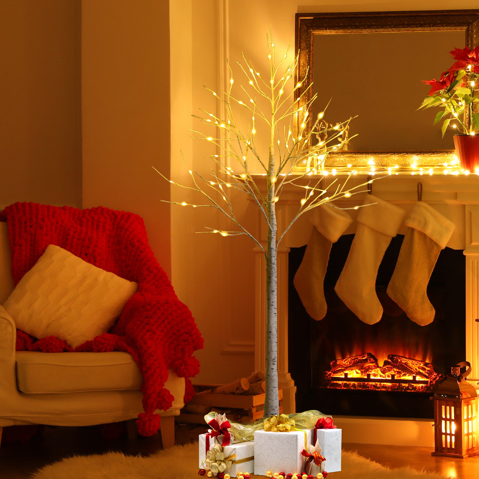 The Holiday Aisle® 5 Ft Pre-lit White Birch Tree Artificial Twig Birch