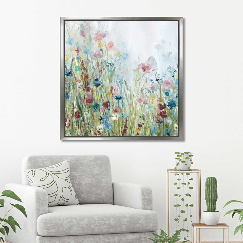 «Wildflower Meadow» par Carol Robinson - Peinture, Cadre flottant argent, H 27,5 po x l 27,5 po x P 2 po