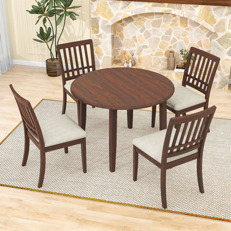 Ensemble de table de salle à manger 5 pièces avec 4 chaises rembourrées, Brun