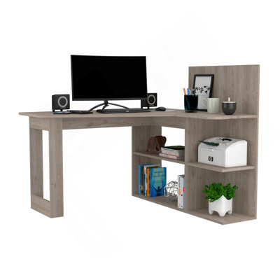 Bureau d'écriture, cinq tablettes ouvertes - gris clair