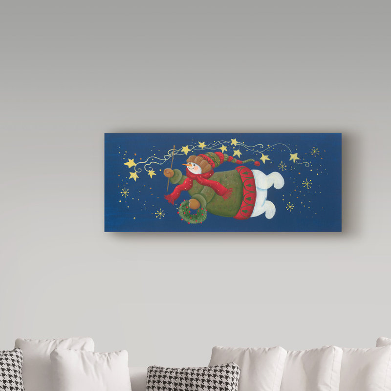 « flying bonhomme de neige », art sur toile, H 10 po x l 24 po x P 2 po