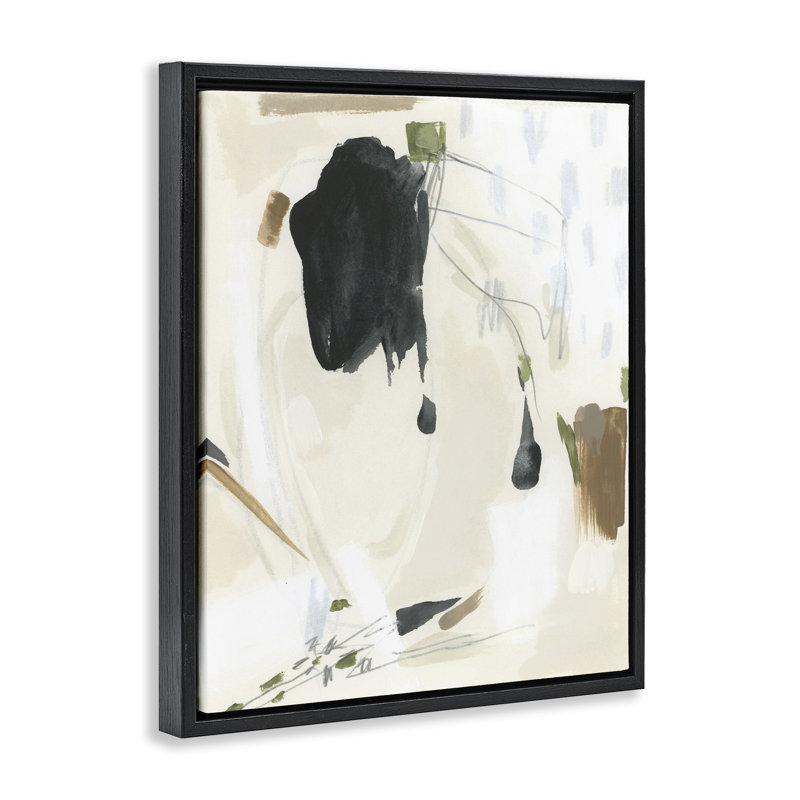 "Subtile", peinture abstraite sur toile flottante par June Erica Vess, H 31 po x l 25 po, Cadre flottant noir de jais