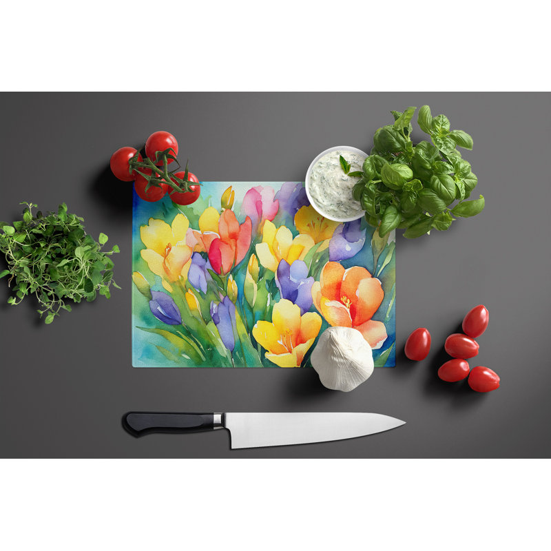 Grande planche à découper en verre Freesias