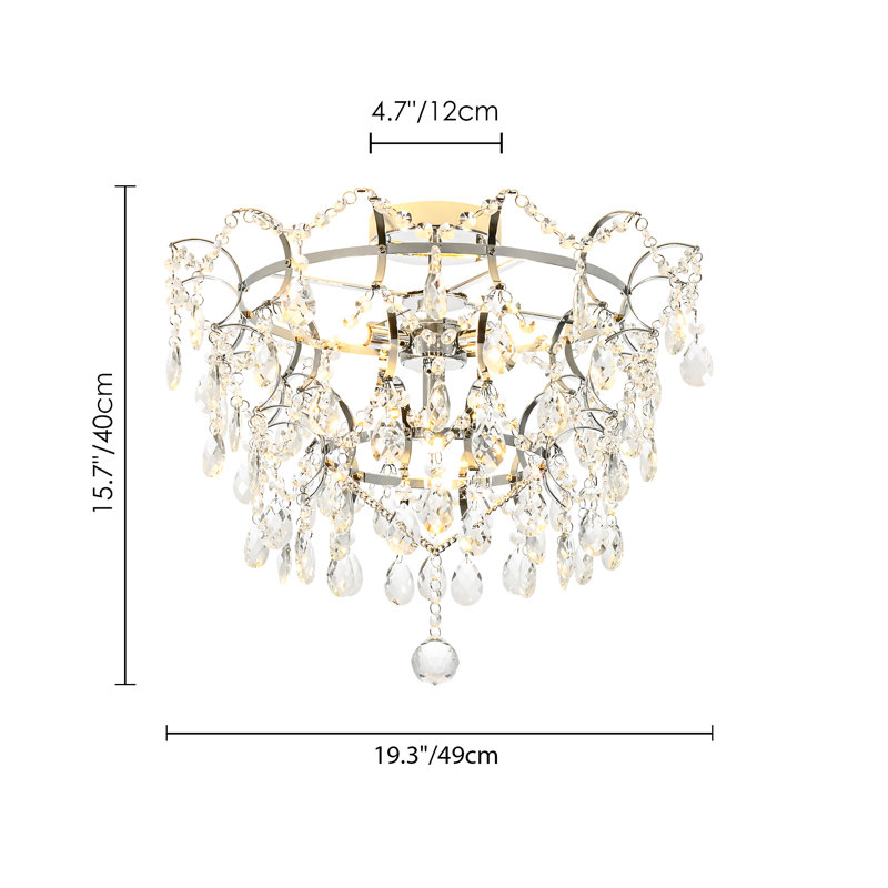 4-Light Modern Glam Metal & Crystal Flush Mount Ceiling Light