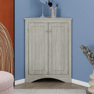 Triangle Bathroom Storage Cabinet With Adjustable Shelves, Freestanding Floor Cabinet, Small Space Corner Organizer