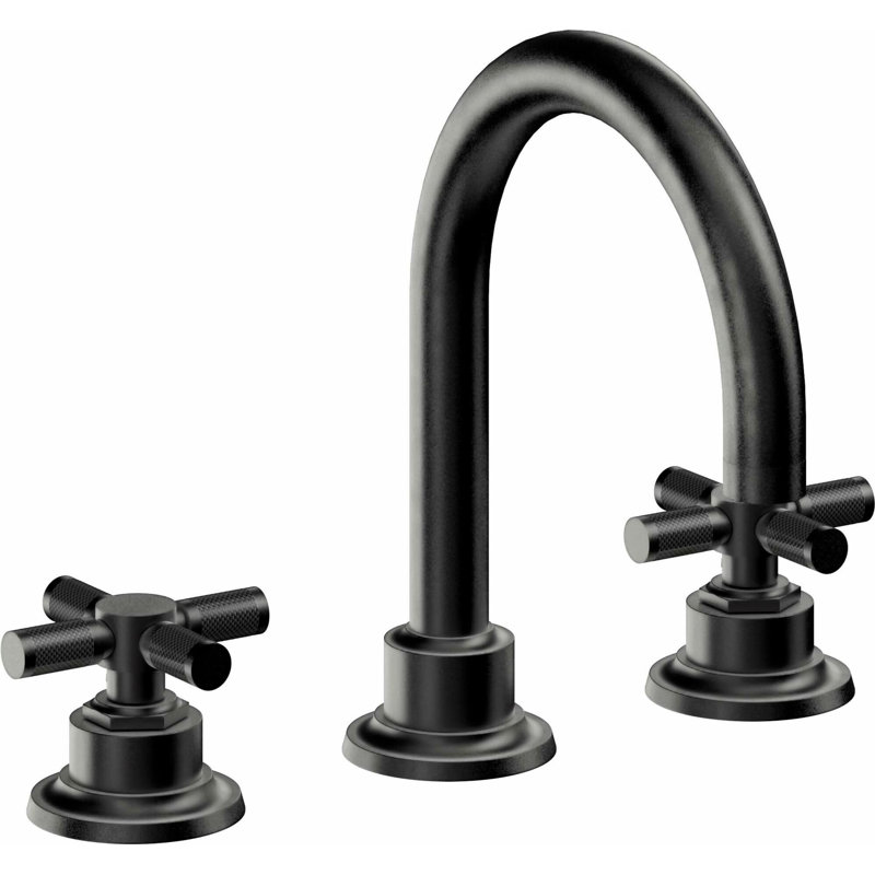 Descanso 8" Widespread Lavatory Faucet with Cross Carbon Fiber Handle and Completely Finished ZeroDrain, Matte Black