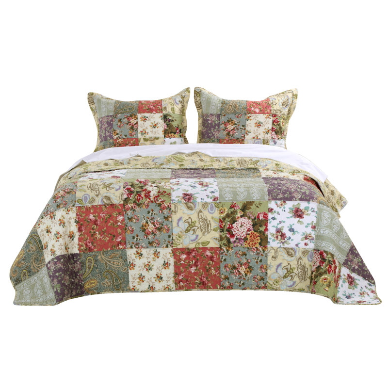 King Size Multicolor Cotton Reversible Bedspread Set
