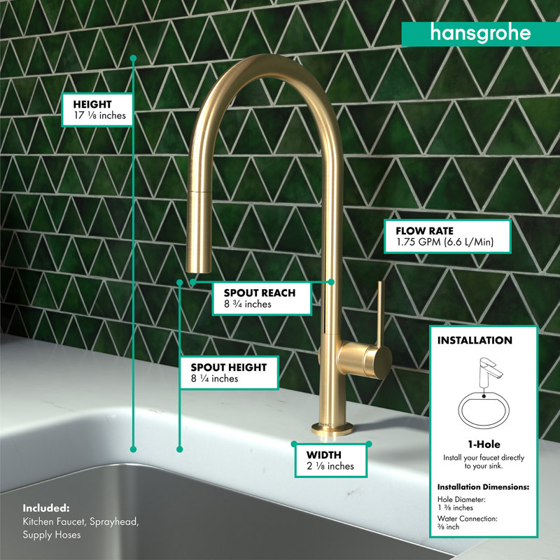 Robinet de cuisine hansgrohe Talis N HighArc, rétractable à 2 jets de style O avec sBox, 1,75 gal / min, Optique or brossé