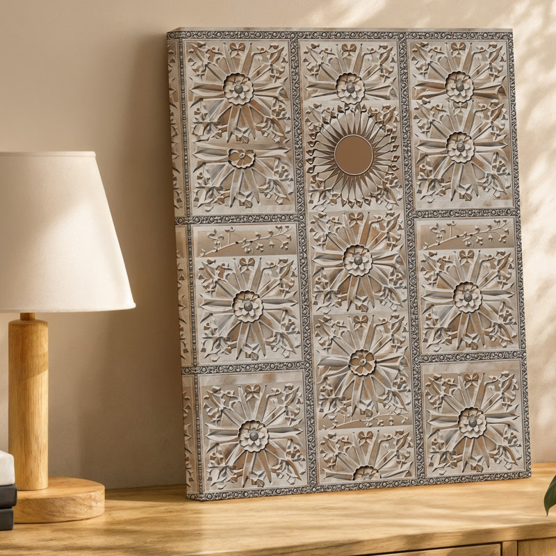 Toile, art mural d'inspiration marocaine avec motifs géométriques complexes et art mural floral sur toile, H 30 po x l 40 po