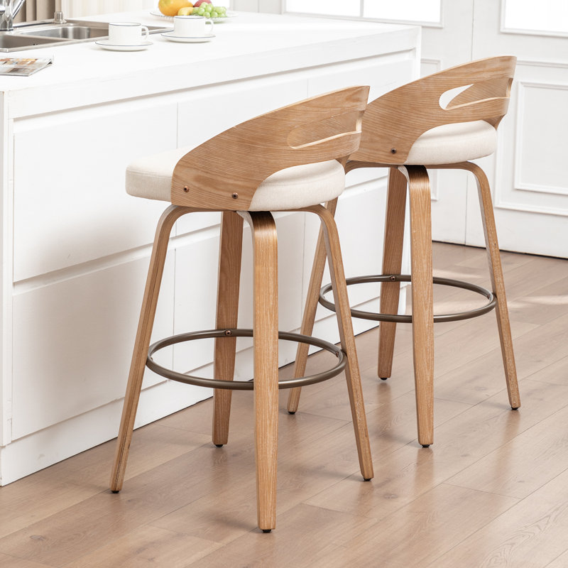 Tabourets de bar et de comptoir pivotants en lin rembourrés, Beige, Tabouret de bar (siège d'une hauteur de 30,31 po)
