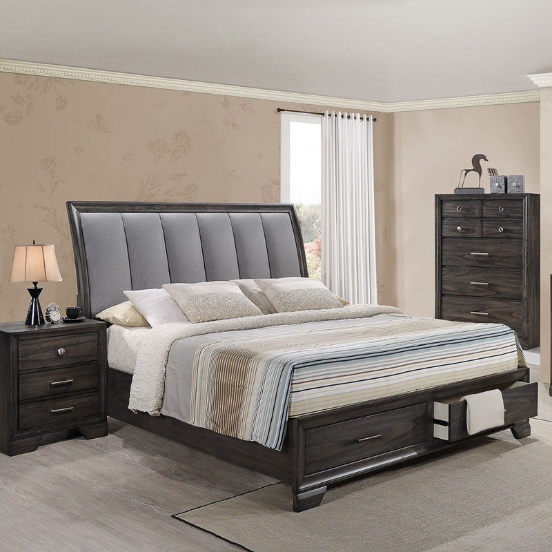 Lit plateforme grand avec rangement 1pc, Gris