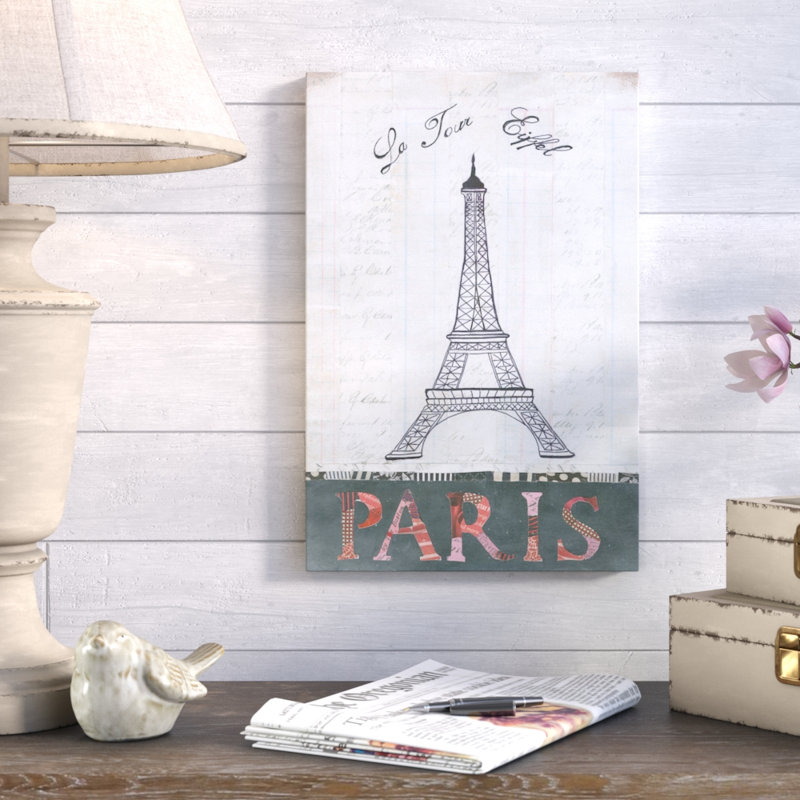« la tour eiffel », impression sur toile tendue, H 26 po x l 18 po x P 1,5 po, Toile avec cadre noir, Pas de tapis