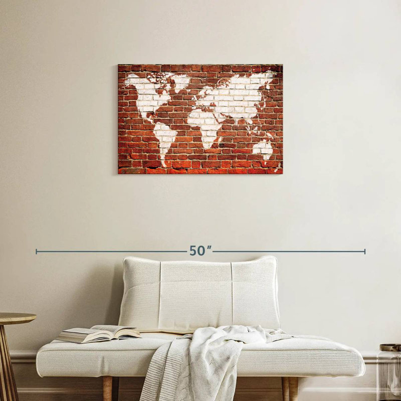 Carte du monde sur la brique Aliaz, H 20 po x l 30 po