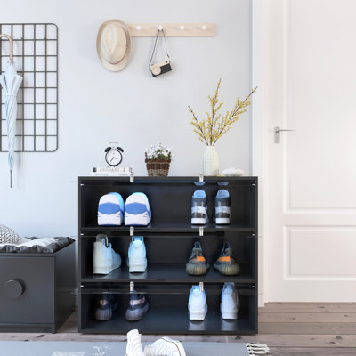 Range-chaussures avec porte en verre noir et DEL, solution de rangement avec porte à DEL, compacte et fonctionnelle