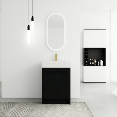 Meuble-lavabo autoportant de 24 po, lavabo en résine, porte à fermeture douce, châtaignier noir, décor élégant, grand espace de rangement de 24 po avec lavabo, couleur châtaignier, style contemporain, compartiment spacieux