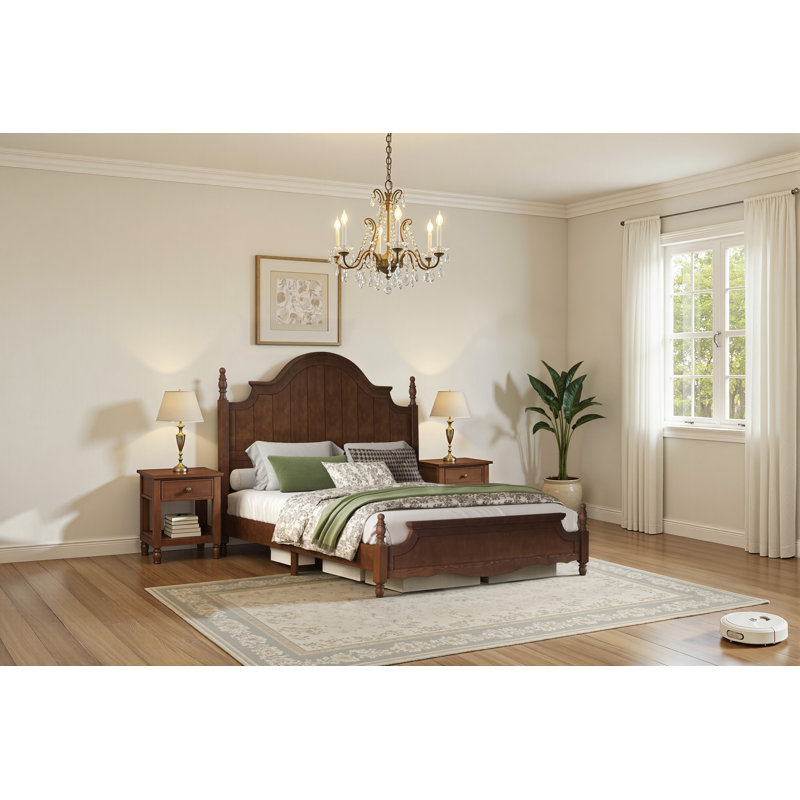 Bilal Traditional Queen Size Solid Wood Four Poster Bed,Walnut, Walnut, Queen