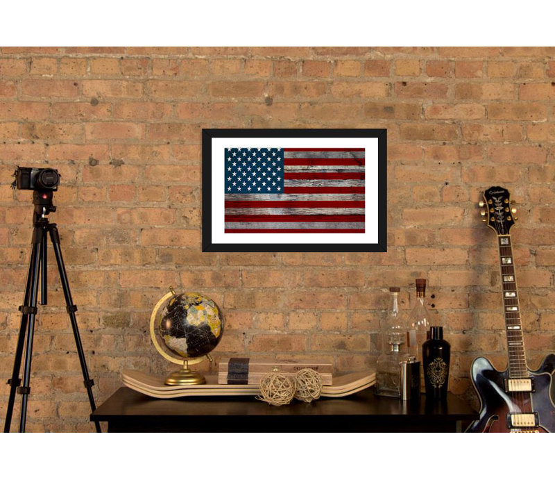 « us constitution-american flag, wood planches », impression encadrée, H 24 po x l 32 po x P 1 po, Noir