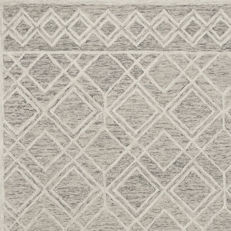 Margene Geometric Handmade Tufted Wool Ivory/Taupe Area Rug, Rectangle 8' X 10'