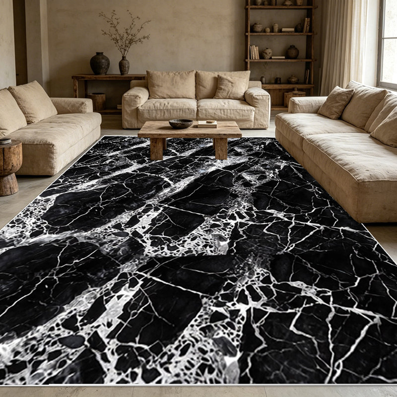 1PC Black and White Cracked Marble Pattern area rugs for Living Room, Soft and Comfortable, Suitable for all seasons, easy-to-maintain, machine washable Indoor floor mat, Under Table Farmhouse suitable for dining table area, bedroom, kitchen,...