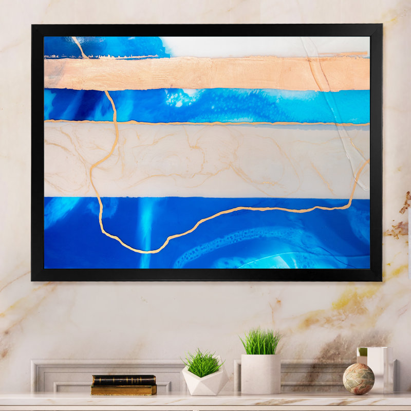 «Luxury Blue Fluid Marble Art II», reproduction sur toile flottante, Toile avec cadre noir, H 8 po x l 12 po x P 1 po