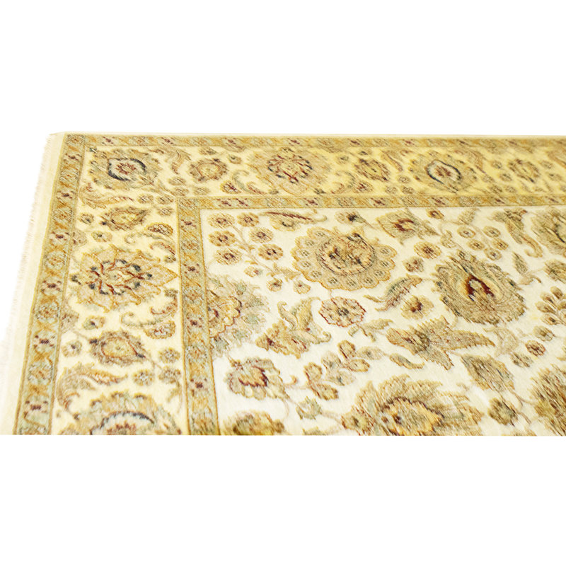 Tapis ivoire et doré de haute qualité noué à la main