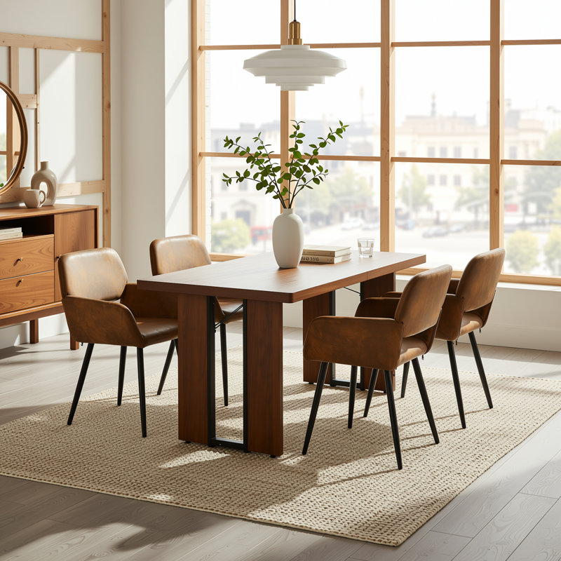 Ensemble de table de salle à manger 5 pièces avec 4 chaises rembourrées, Brown/Black