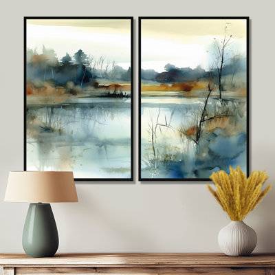 Summer Lake Landscape Illustration II - Lake House, reproduction d'art sur toile