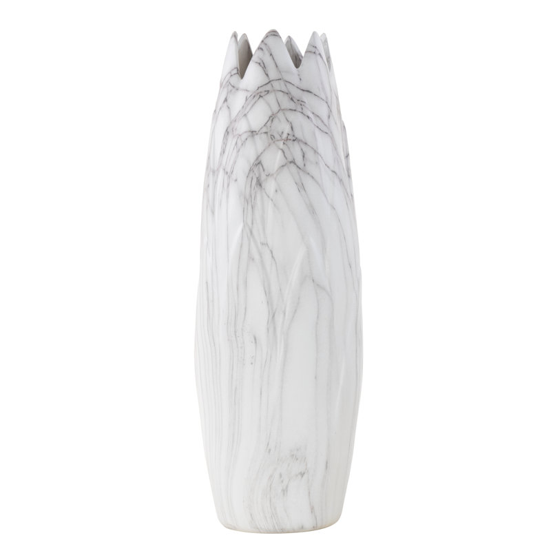 Vase en céramique marbré, Marbre blanc, H 21 po x l 7 po x P 7 po
