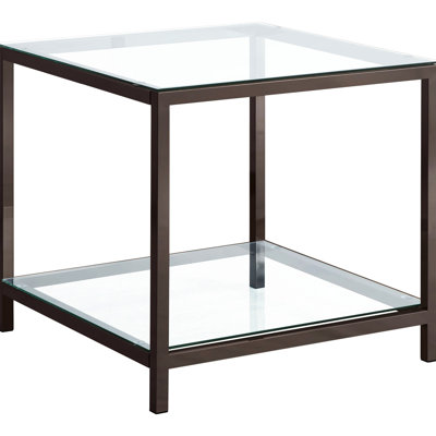 Contemporary 1-shelf Glass Top Side Table, Black Nickel Color, 24 Inches Wide, Adds Atmosphere Sophisticated End 23 High, Versatile Decor Piece