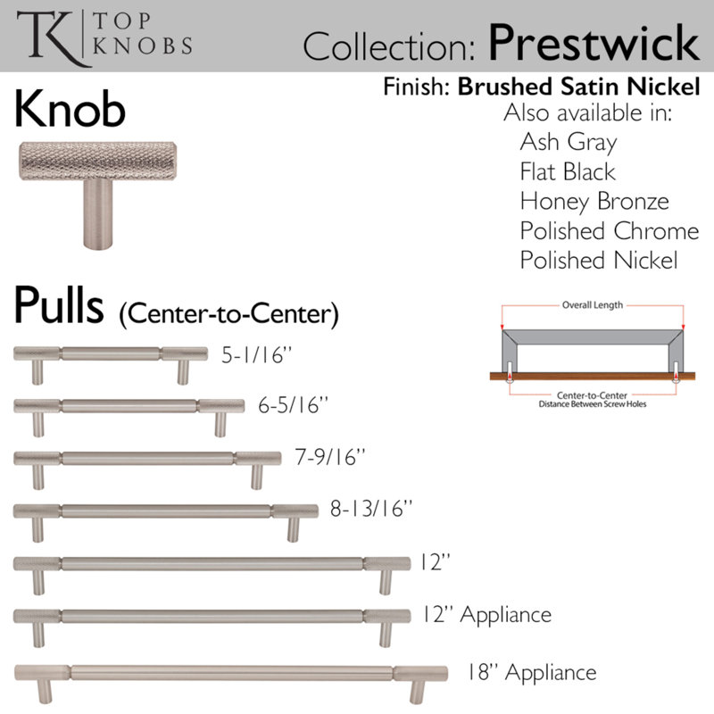 Prestwick T-Knob 2 Inch Brushed Satin Nickel, Brushed Satin Nickel