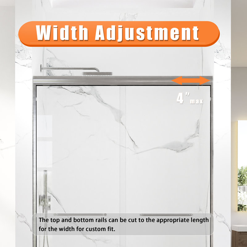 56–60 In. W X 72 In. H Framed Double Sliding Shower Door In Brushed Nickel With 1/4 In.(6mm) Clear Tempered Glass