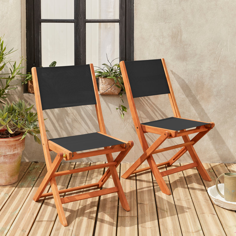 Khan Folding Patio Dining Dining Chair with Cushion, Black