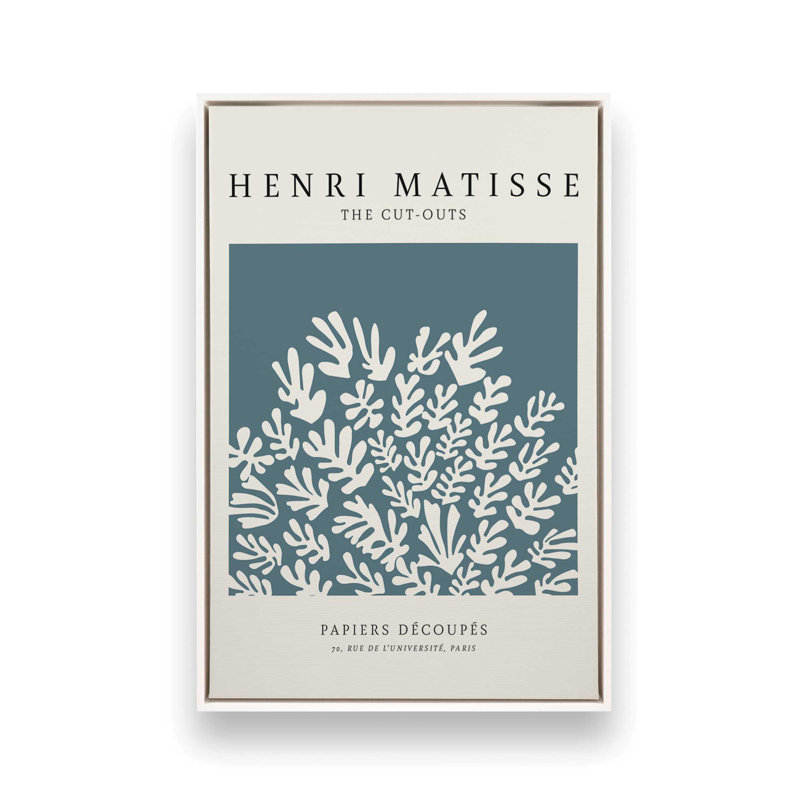 Matisse's La Gerbe en bleu minuit, H 36,75 po x l 24,75 po x P 1,75 po, Cadre flottant blanc opaque
