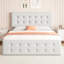 Lit capitonné double bouton - beige, 4 tiroirs, rembourré-393806754-393806752
