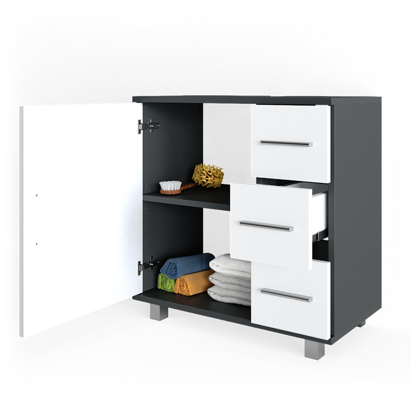 Hatte 60cm Single Bathroom Vanity Base Only, White/Grey