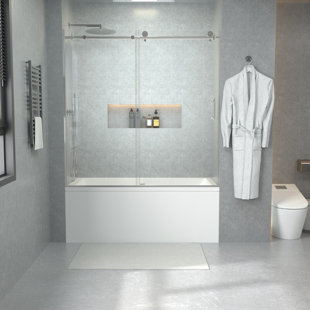 59.5'' W x 60'' H Single Sliding Door Semi-Frameless Tub Shower Door with Glass Door