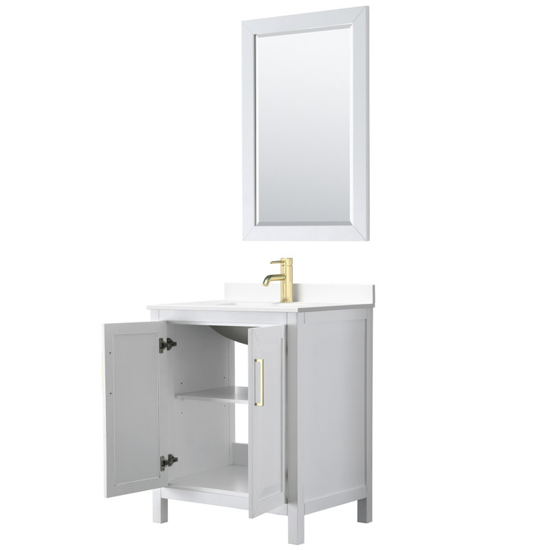 Daria 30'' W Single Vanity, White, White Cultured Marble, Matte Black