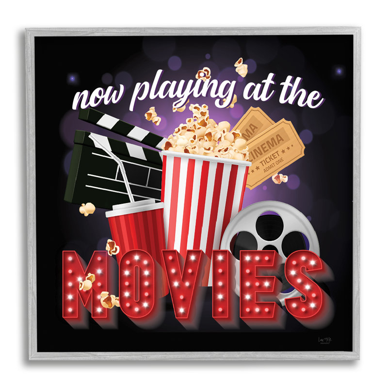 «Ax-355-Wood Now Play Films Sign» par Lux + Me Designs, H 24 po x l 24 po x P 1,5 po, Estampe numérique Farmhouse