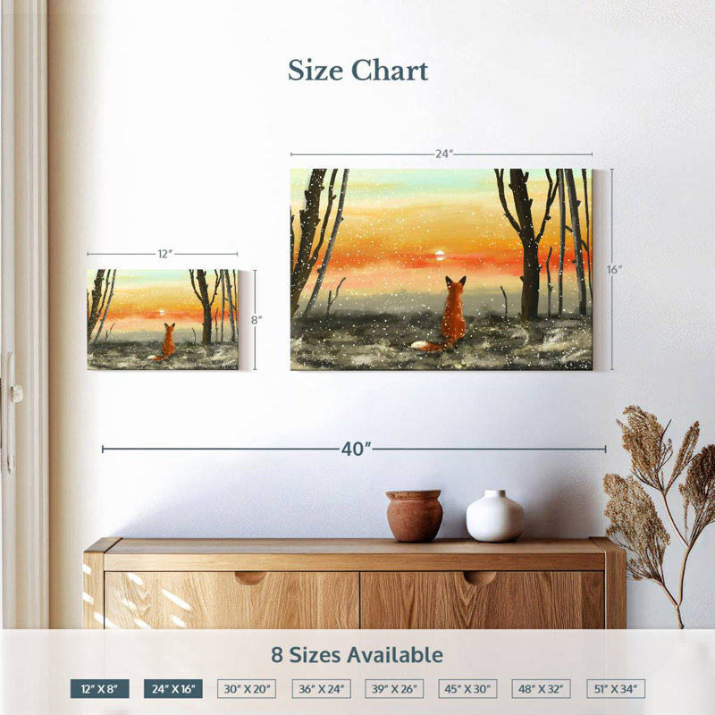 Brampt Fox Watching Winter Sunset, 16" H x 24" W