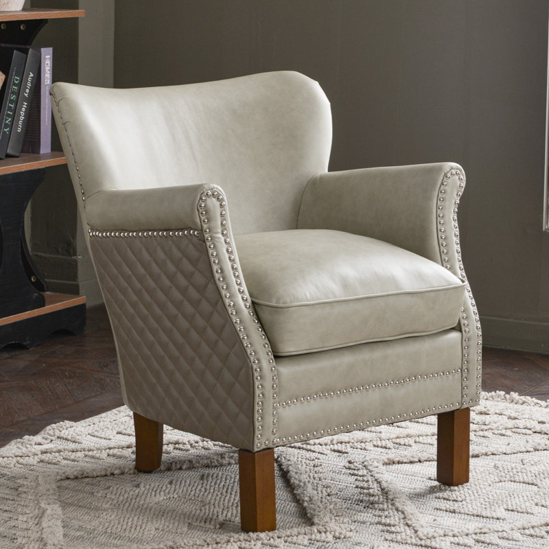 26'' W Small Top-Grain Genuine Leather Upholstered Armchair, White