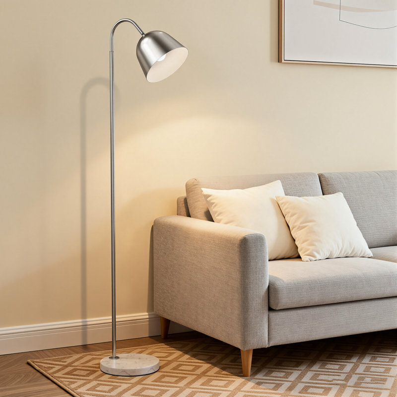 64" Modern Polished Nickel Metal Floor Lamp with Swivel Head, Polished Nickel