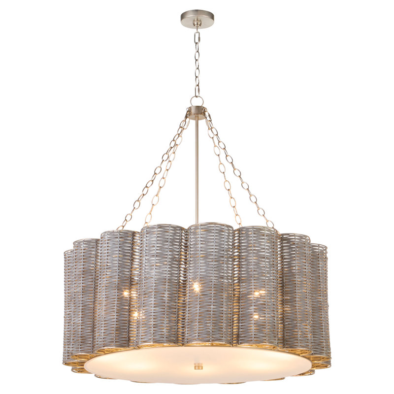 Boracay 6 - Light Rattan Dimmable Drum Chandelier, Brushed Nickel, Gray