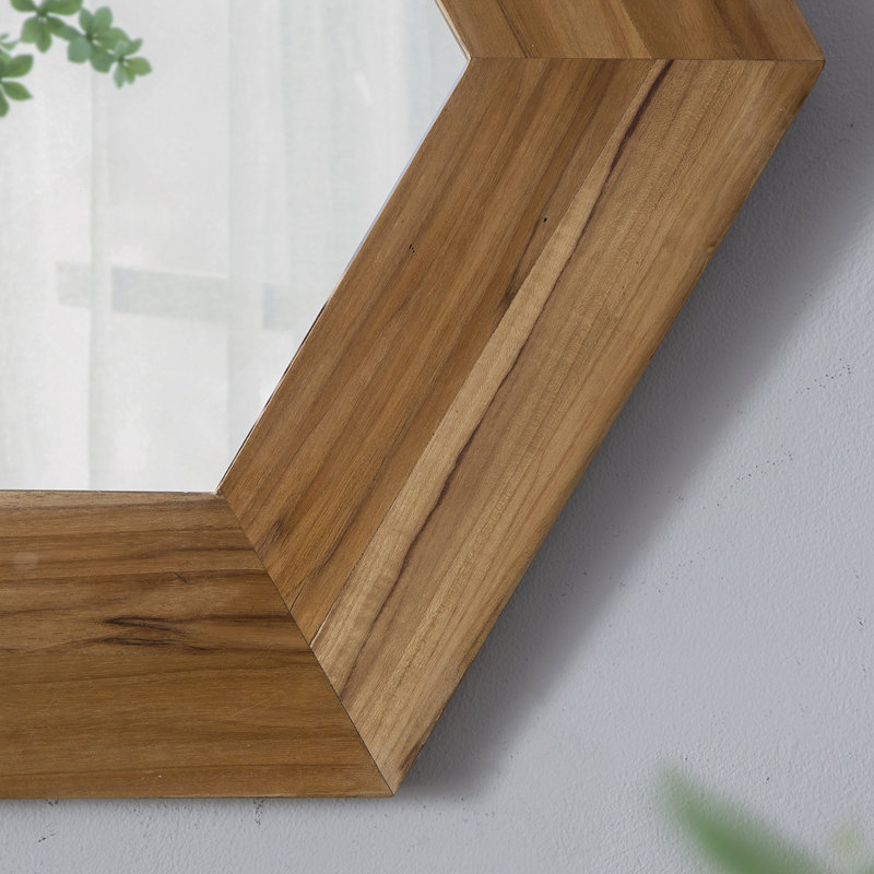 18.5" x 18.5" Hexagon Mirror with Natural Wood Frame, Wall Decor