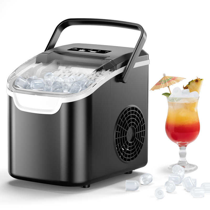 Efficient Portable Countertop Ice Maker: Quick 8-Cube In 6 Mins, Up To 26Lb/Day, 2 Ice Sizes, Perfect For Home/Party/Travel Black