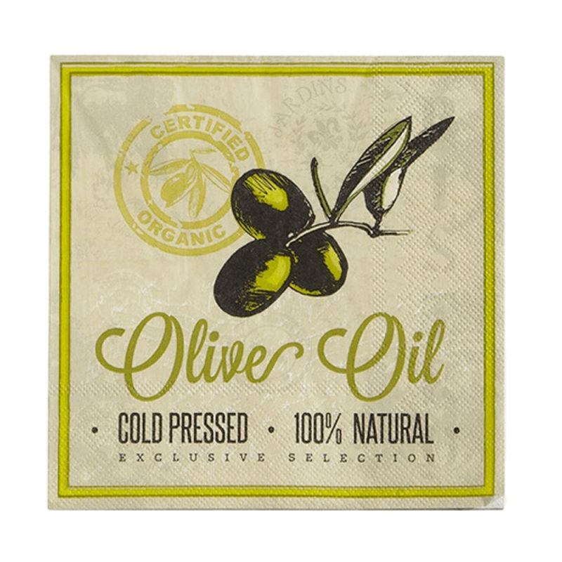 Paquet de 20 serviettes à l'huile d'olive avec olives