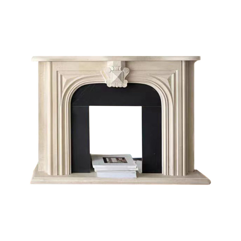 Beige + Black Solid Wood Freestanding Fireplace